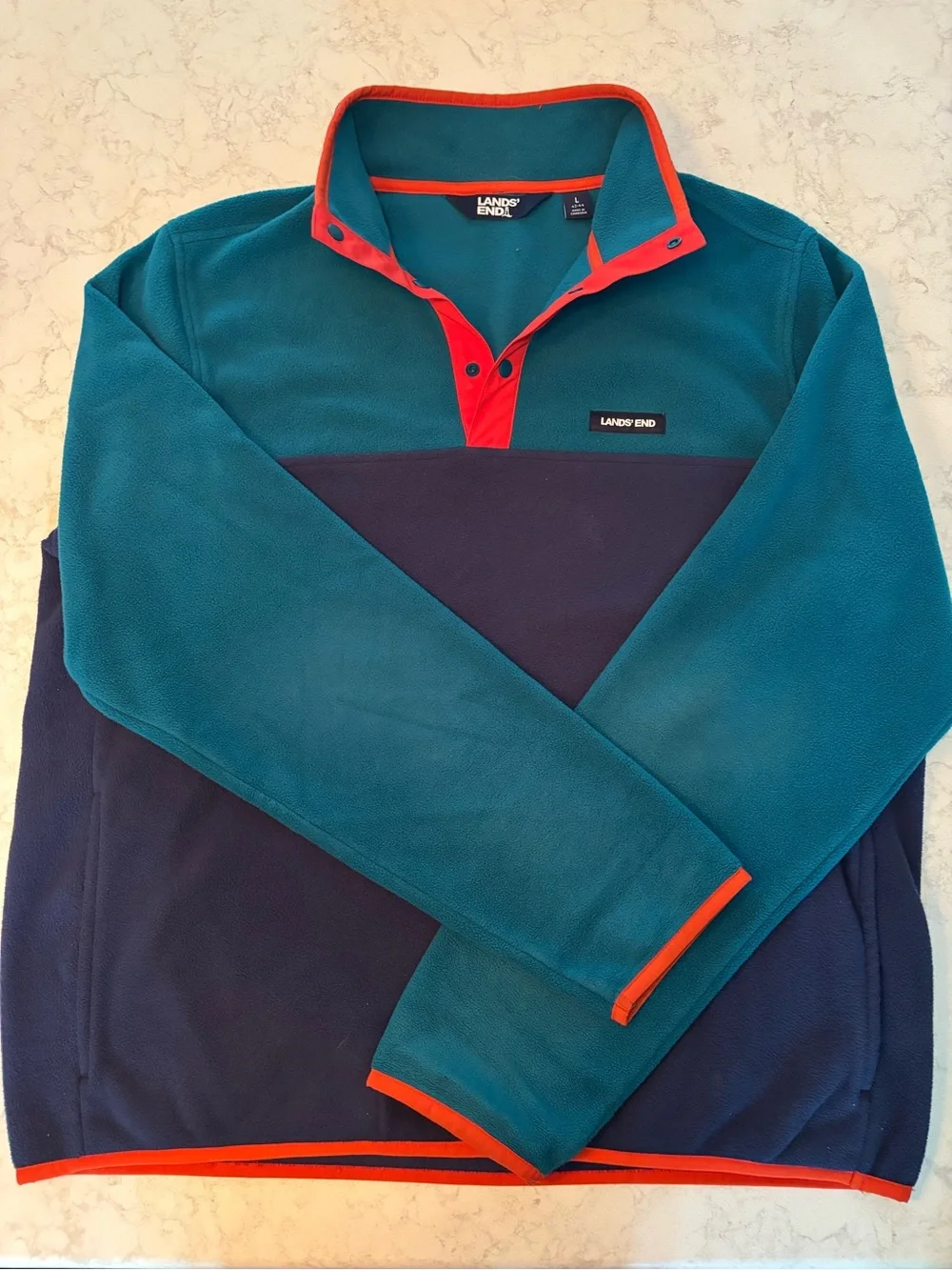Lands' End Two-Tone Teal & Navy Snap Pullover-L